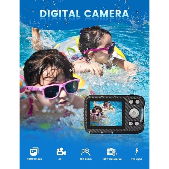 4K 48MP Underwater Camera, 16FT Waterproof Digital Camera with 32GB Card, OBO - Picture 3 of 8